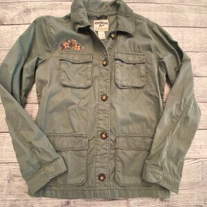 OshKosh Jacket Coat Embroidered Flowers Button Up Green Size 14 Girls